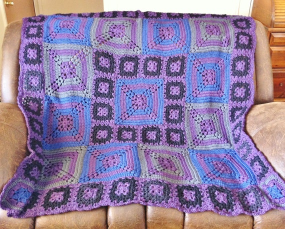 Granny Square Afghan , Crochet Blanket , Blue And Purple , Crochet Afghan , Handmade , Crocheted Granny Squares , Super Soft