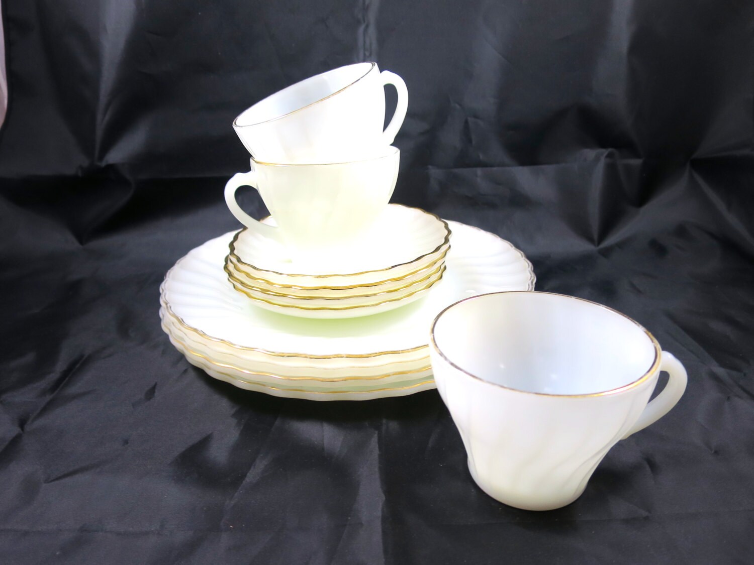 Vintage Fire King Dishes White Swirl Set by BonniesVintageAttic