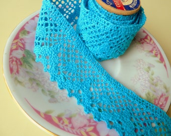 Crochet Trim, Cute Teal Cotton Cluny Lace, Teal Sewing Trim, Bohemian Sewing Trim, Teal Embellishment, 3 Yards 28 inches, LAST