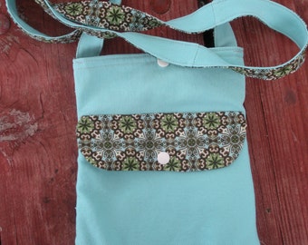 Aqua Denim Cross-Chest Pouch/Purse, Free U.S. Shipping