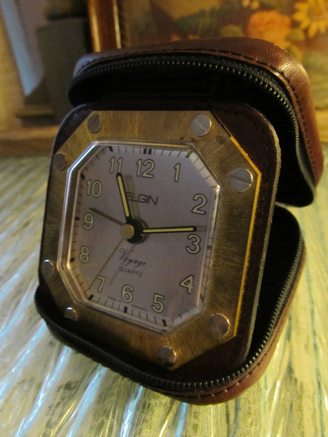 Vintage Elgin Travel Alarm Clock Elgin Voyage by VandyleeVintage