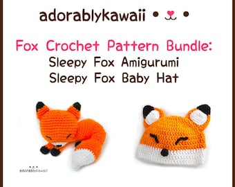 Sleepy Fox Crochet Pattern Bundle, Sleepy Fox Amigurumi, Sleepy Fox Baby Hat, Crochet Pattern Bundle, Fox Crochet Baby Patterns