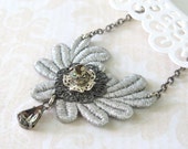 Bridal Silver Lace  Necklace , Wedding Victorian lace necklace  By Talila  NS01