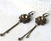 Brown Lace Earrings , Romantic Stylish Earrings , Vintage Inspired Jewelry , Citrine earrings by Talila  E00704