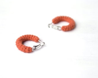 Orange Earrings, Mini Crochet Tube Hoops, 1 inch hoop earrings