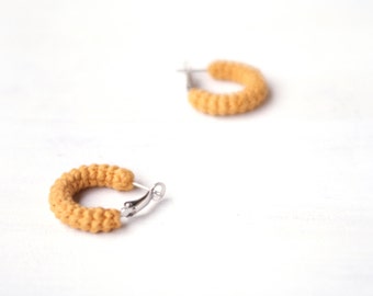 Yellow Earrings, Mini Crochet Tube Hoops, 1 inch hoop earrings
