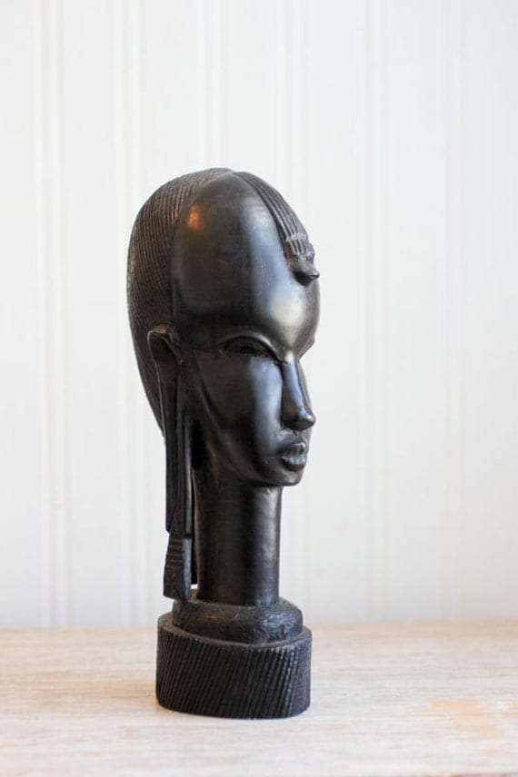 Ebony Wood African Bust African Carved Wood Tribal Decor