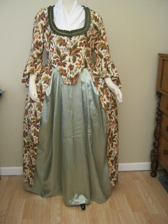 Jacobean Print Cotton Colonial Gown by Verdantaah on Etsy