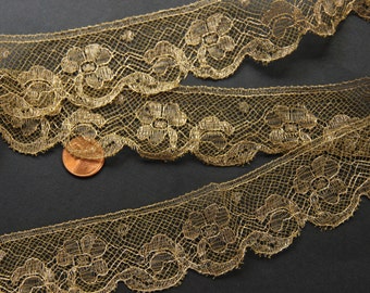1 yard Antique French gorgeous metal lace gold patina 1.5" wide trim patina collar trim flapper 1900s 1920 edwardian millinery