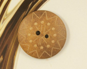 Wood Buttons - Sun Flower Carving Brown Wooden Buttons, 1 inch. 10 in a set