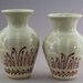 Small Stoneware Vase White Wheat with Red Accents on Stoneware