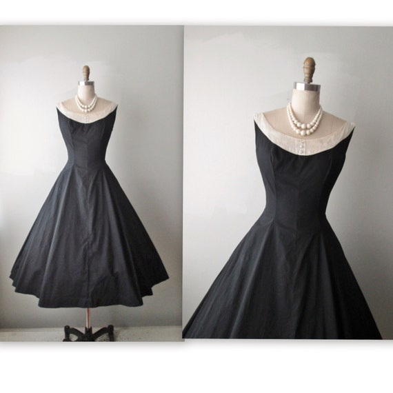 50's Dress // Vintage 1950's Black Full Cocktail