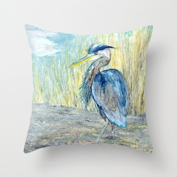 Decorative Pillow Cover Great Blue Heron Throw Pillow