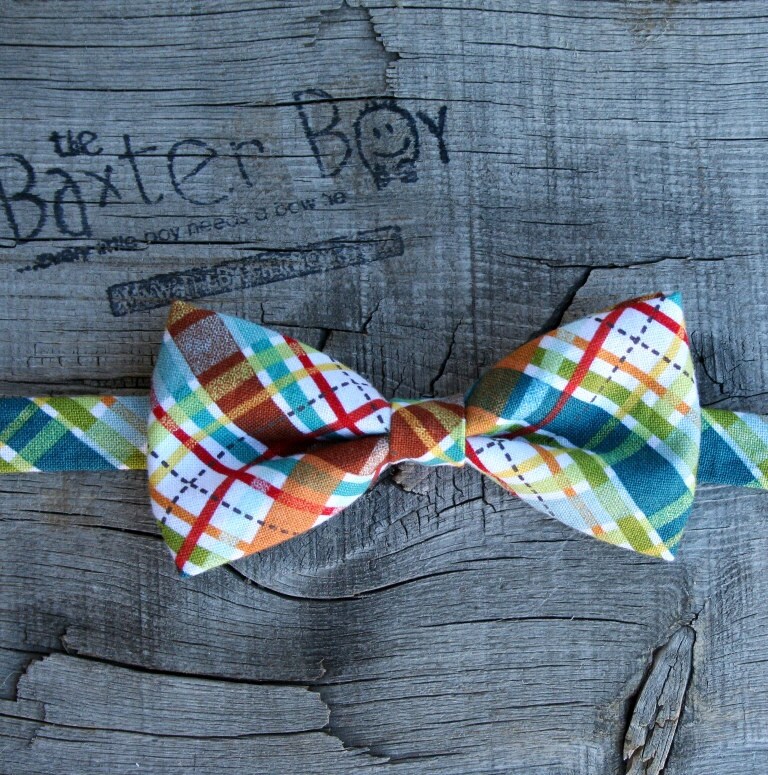Fun Multicolored diagonal plaid bow tie little boy by TheBaxterBoy