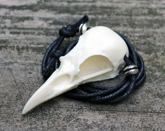 magpie bird skull necklace - cotton cord