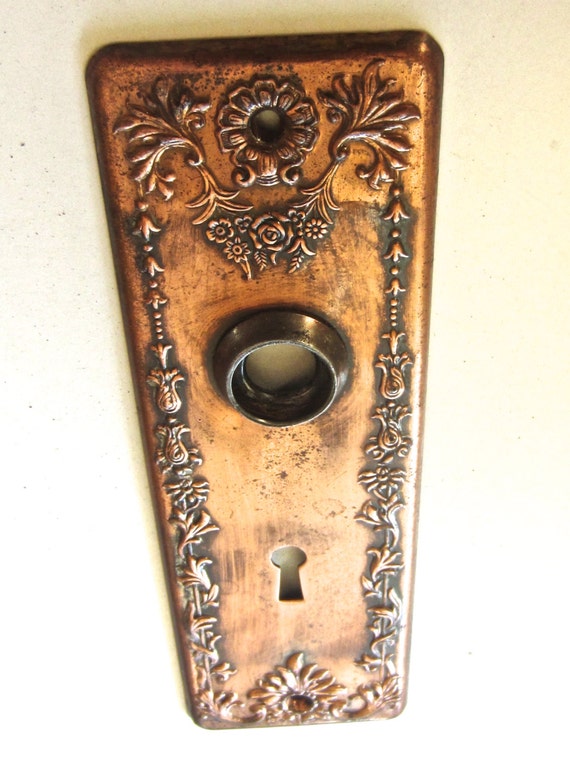 Old Copper Door Plate Ornate Vintage Door Hardware Rusty