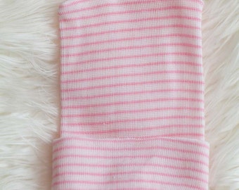 6 pieces of Pink and White Striped Girl Single Ply Newborn Hospital Hat - Baby Beanie - Craft Supplies