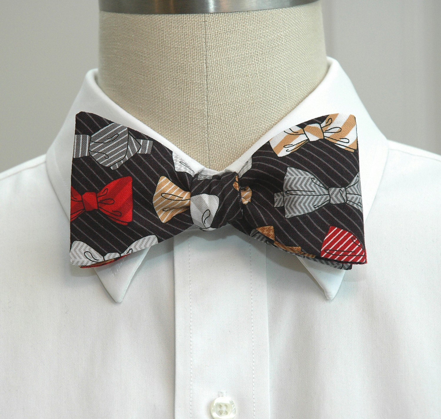Men's Bow Tie, bow ties & pinstripe design, black, red bow tie, lawyer