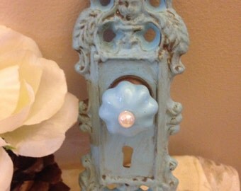 Wall Hook, Wall Hanger, Shabby Chic Aqua Antiqued Hook