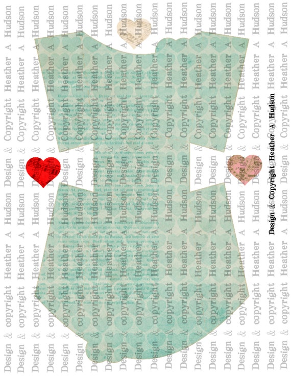 Vintage Shabby Chic Blue heart Fry Box Bases  Digital Collage sheet Printable