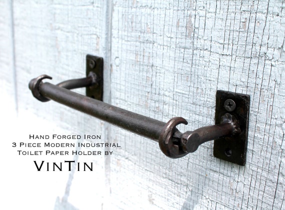 Hand Forged Iron 3 Piece Modern Industrial Toilet Paper Holder by VinTin (Item # TP-506)