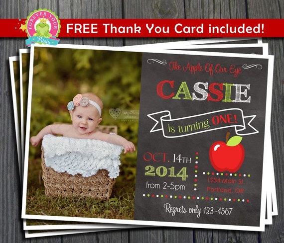 Fall Apple Birthday Invitation - FREE Thank You Card included Il_570xn
