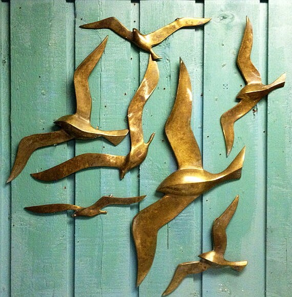 Brass Seagulls Flock Vintage Mid Century Modern by CastawaysHall