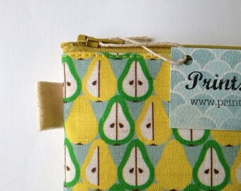Pears and Starfruits. Fabric pouch, pencil bag, pencil pouch, pencil case, cosmetic pouch. Korean fabric.
