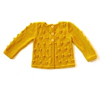 cardigan, baby / mustard pants wool  bobbles, toddler pattern jacket, footed baby  knitted lace, Knitted