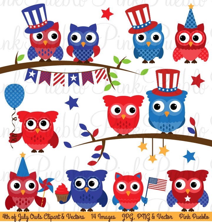 Fourth of July Owl Clipart Clip Art Happy 4th of July Owls