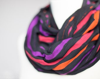 Infinity Scarf Versatile Cowl Loop Circle Black Neon Magenta Purple Red Orange Stripes Geometric Minimalist Men Women