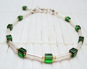 Bohemian Beaded Bracelet Green and White