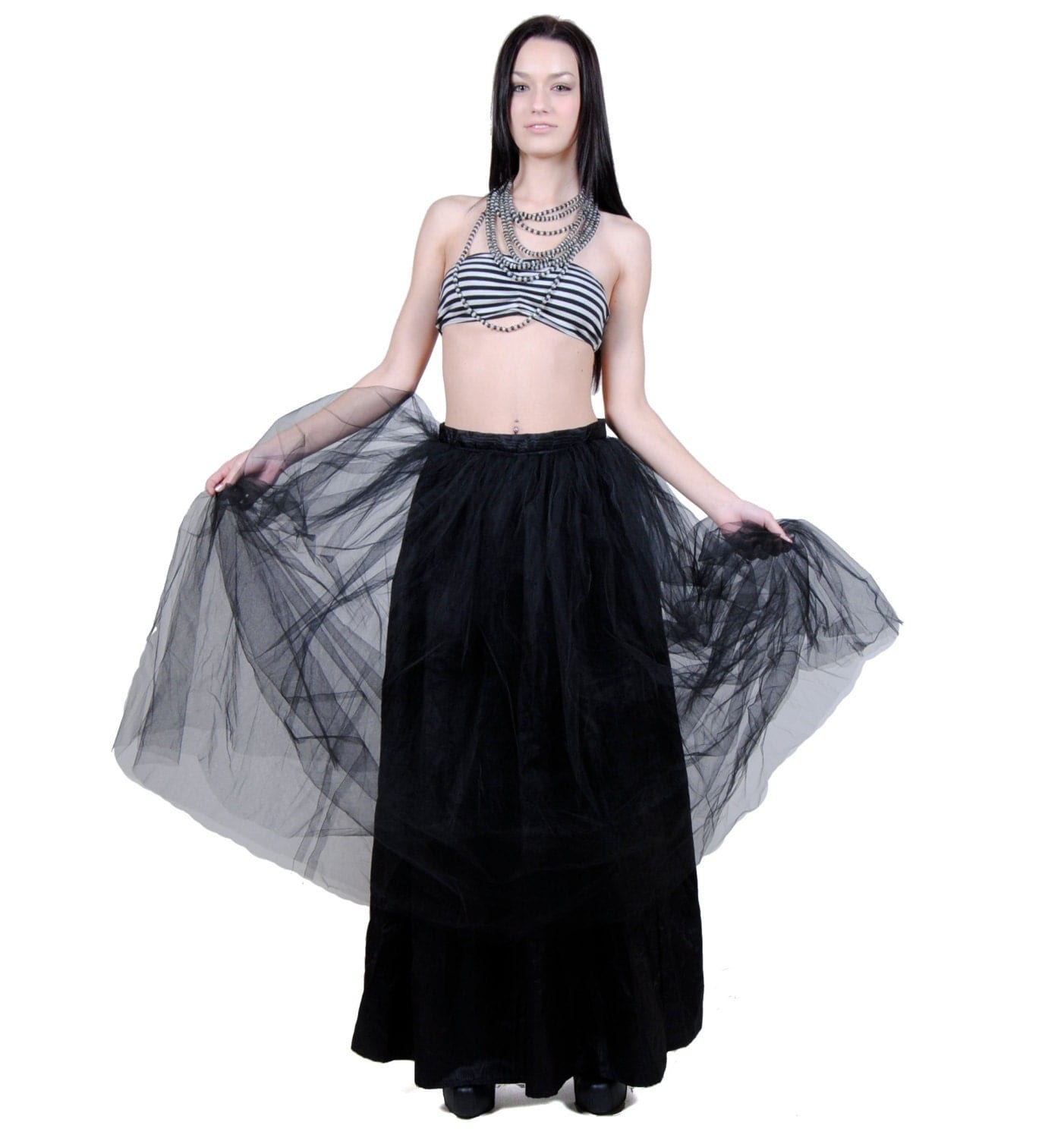Black Tulle Maxi Skirt Romantic Goth Long Tutu Skirt Extra
