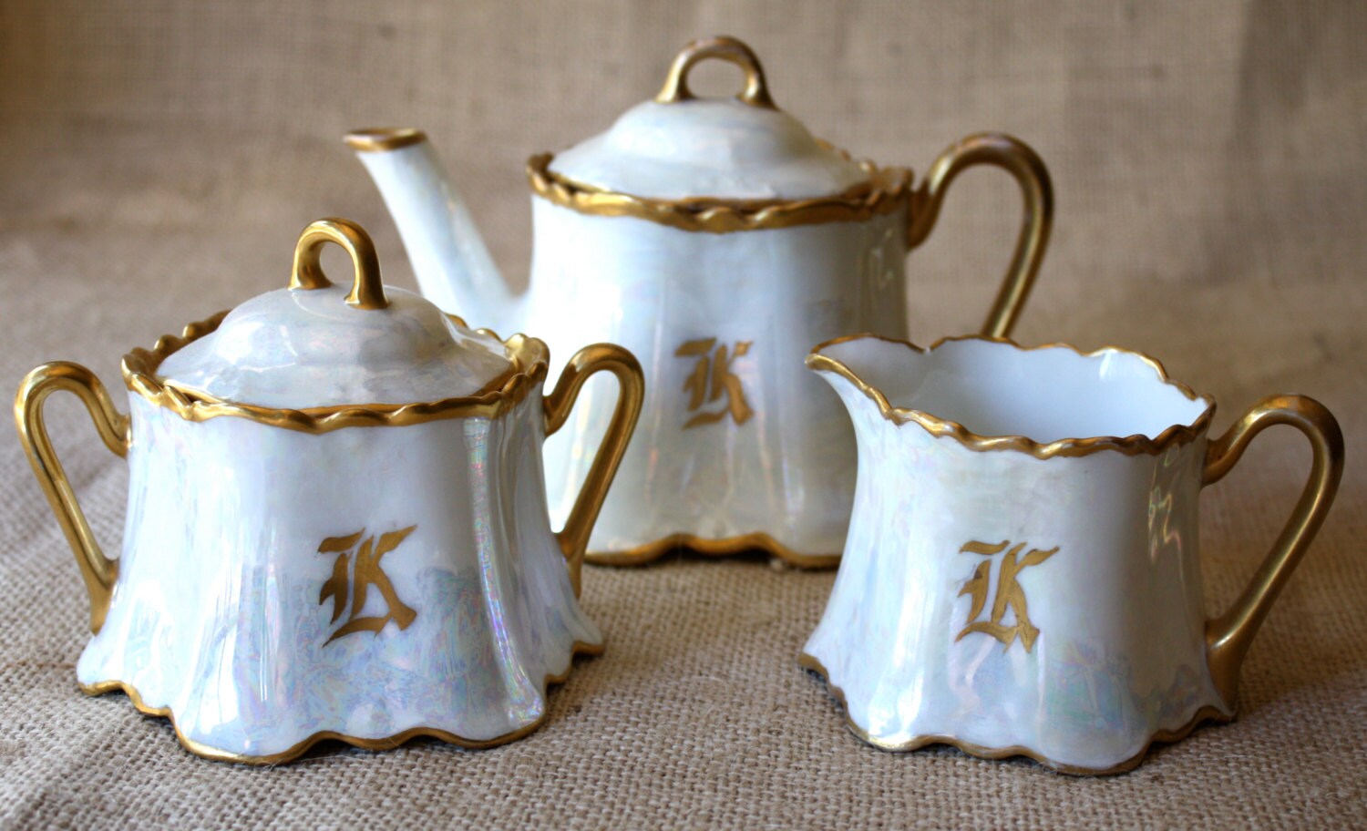 White Bavarian Tea Set Porcelain Lusterware