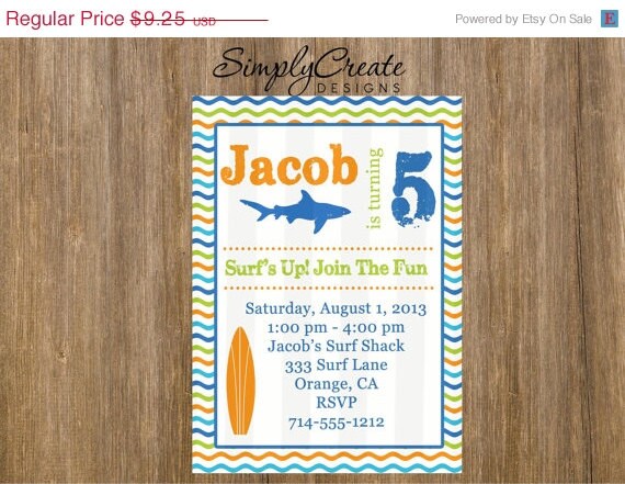 SALE Surf Party Invitation 5x7 Invite Jpeg DIGITAL File Il_570xn