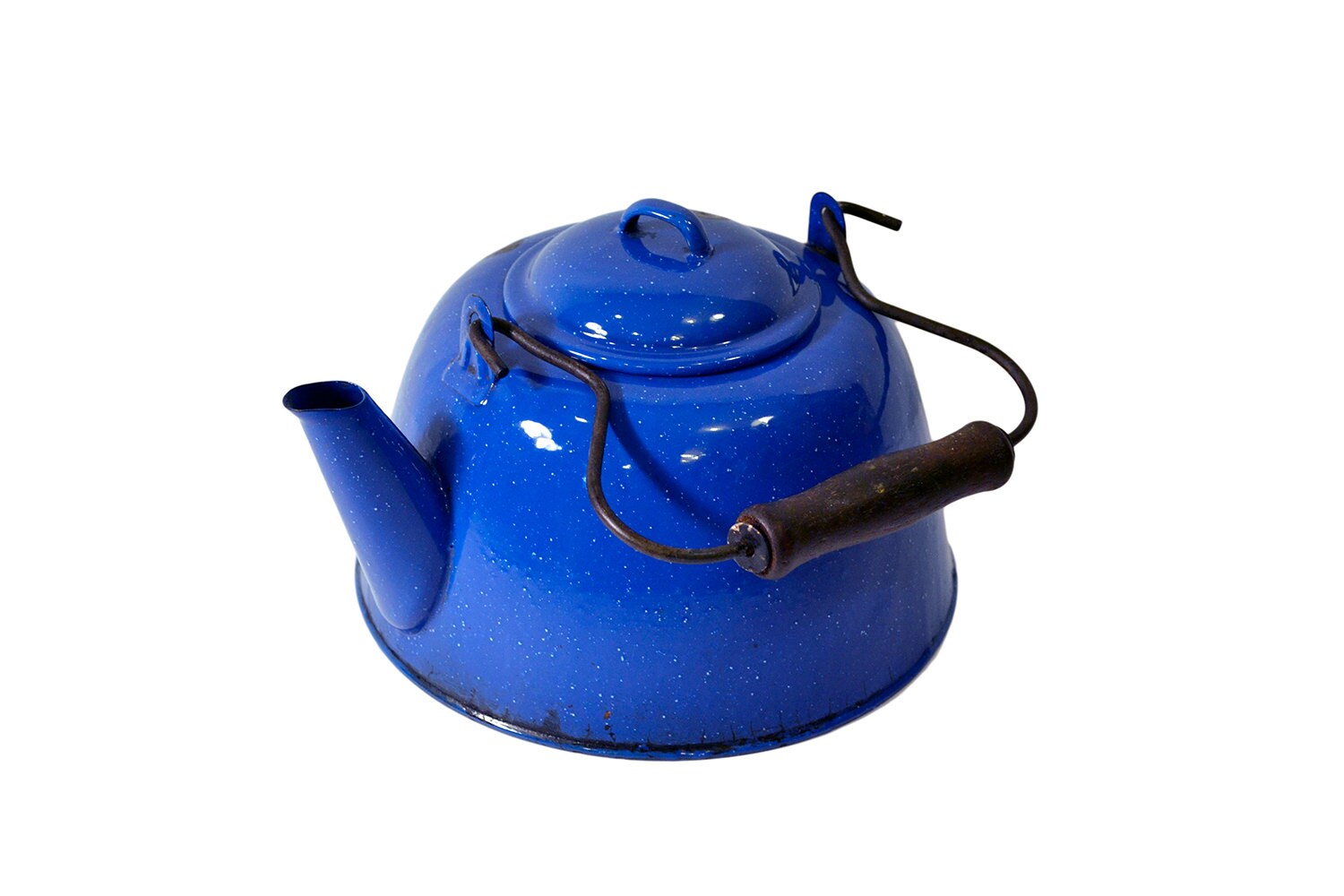 Vintage Blue Enamel Teapot Kettle Royal Blue Tea By Bananasdesign