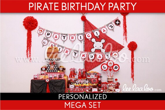 Pirate Birthday Party Package Collection Set Mega Personalized Printable // Pirate Girl Red - B8Pz2 Il_570xn