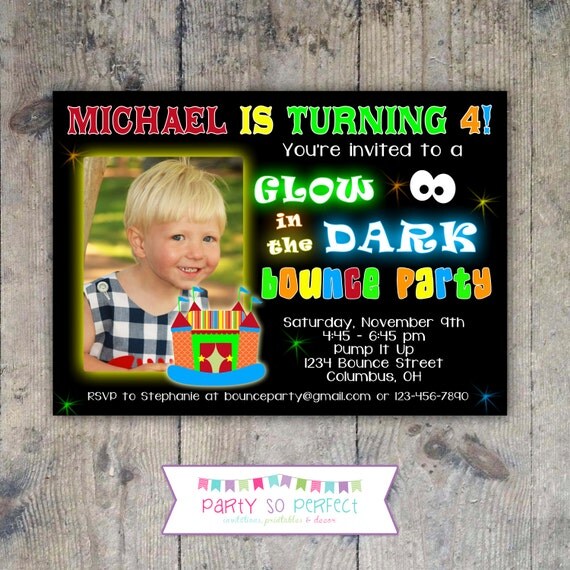GLOW BOUNCE HOUSE 5x7 Photo Birthday Party Invitation - Boy Printable Il_570xn
