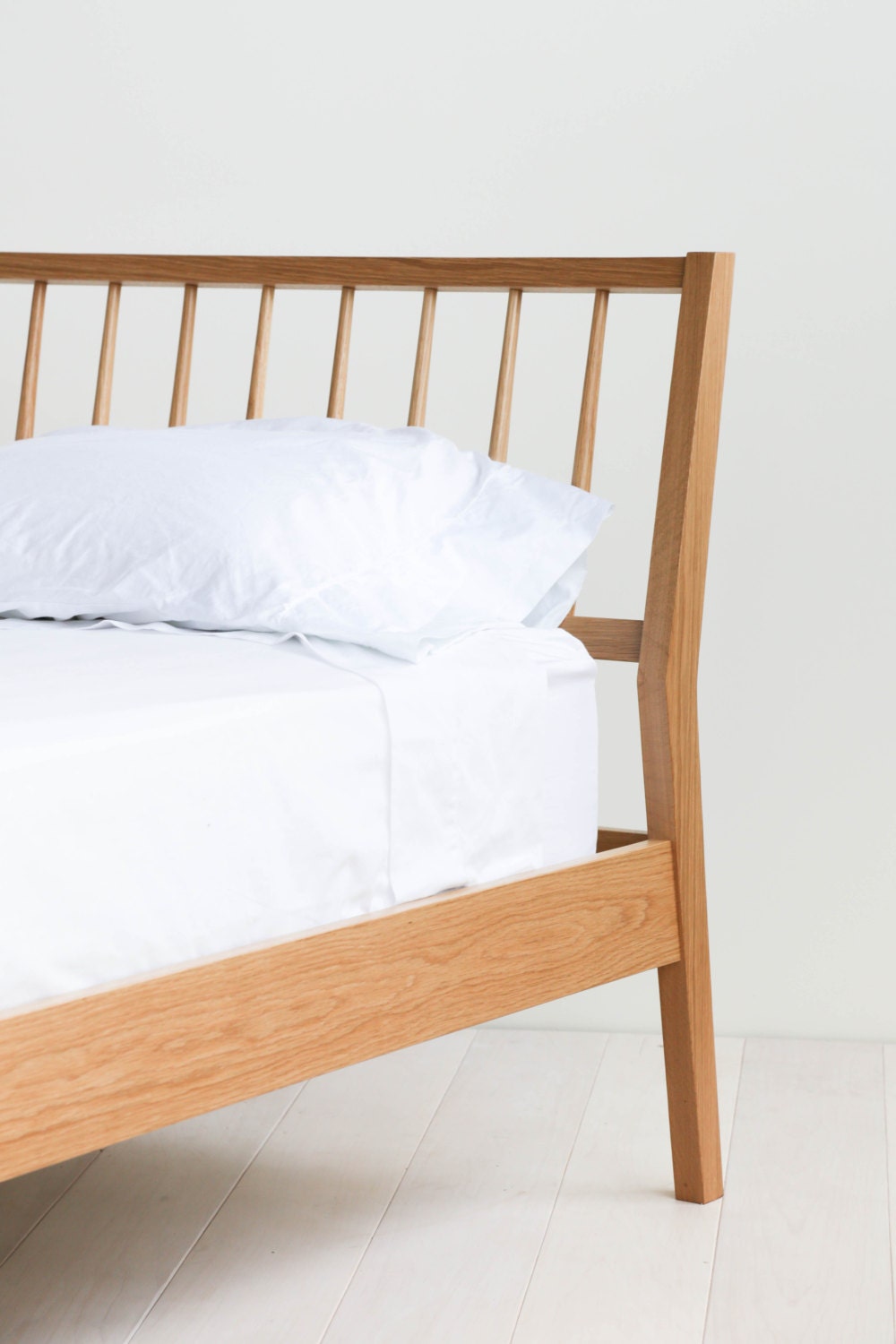 Windsor Bed Solid White Oak Slanted Headboard by HedgeHouse