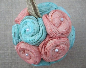 Peach and Mint sola flower kissing ball - centerpieces or flower girl ball