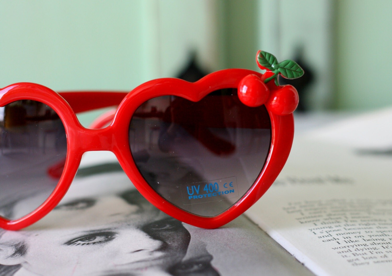 RED HEART CHERRY Sunglasses..handmade. retro. colorful shades.