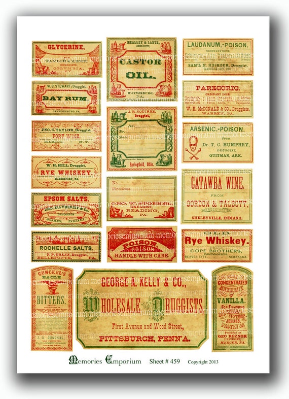 Antique Medicine Labels Drug Store Old Druggist Pharmacy