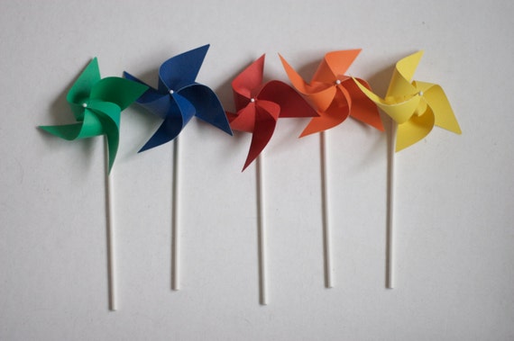Rainbow Party Wedding Pinwheels 12 Mini Pinwheels Rainbow (Custom orders welcomed) Il_570xn