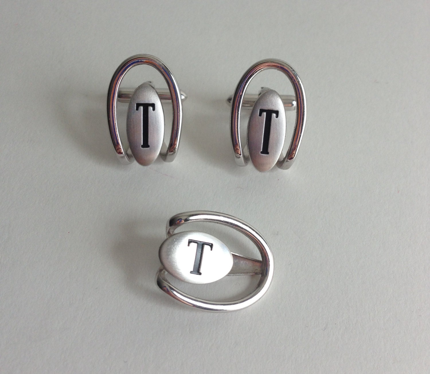 monogrammed cufflinks and tie clip