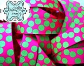Lime sparkly silly dots printed on hot pink 7/8" grosgrain ribbon- Gorgeous in person- Halloween Christmas Il_170x135