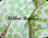 Lime sparkly silly dots printed on cream 7/8" grosgrain ribbon- Gorgeous in person- Il_170x135