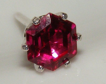 Bright red hexagon ruby tie tack