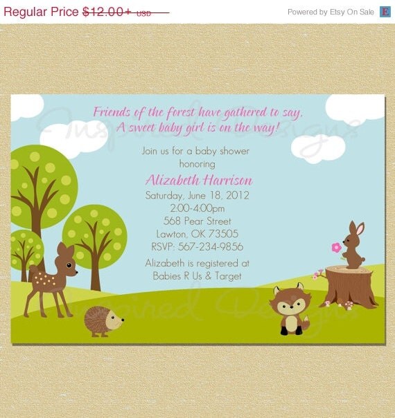 10% OFF SALE Forest Spring/Summer Pink Baby Shower Invitation - Girl Il_570xn