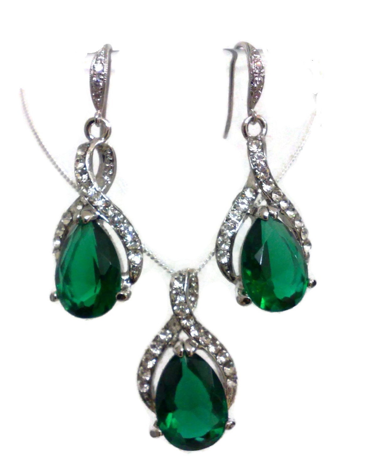 Emerald Green Jewelry Set May Birthstone Cubic by YJCouture