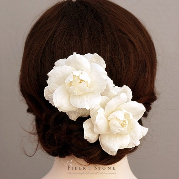 Silk Doupioni Bridal Headpiece, Ivory Dupioni Silk Wedding Headpiece, Rose Wedding Hair Flower Pins, Fall Summer Wedding Hair Accessories